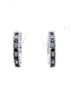 10K White Gold 0.20cttw Genuine Sapphire & 0.04cttw Diamond  Hoop Huggie Hinged Earrings