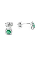 10K White Gold 0.30cttw Emerald & 0.12cttw Diamond Halo Stud Earrings