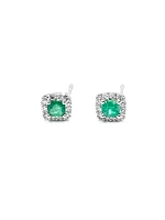 10K White Gold 0.30cttw Emerald & 0.12cttw Diamond Halo Stud Earrings