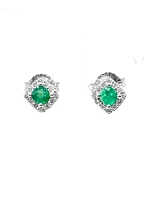 10K White Gold 0.30cttw Emerald & 0.12cttw Diamond Halo Stud Earrings