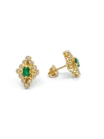 10K Yellow Gold 0.35cttw Emerald and 0.24cttw Diamond Halo Stud Earrings