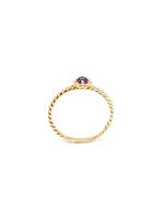 10K Yellow Gold 0.10cttw Genuine Amethyst  Halo Ring, size 6.5