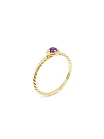 10K Yellow Gold 0.10cttw Genuine Amethyst  Halo Ring, size 6.5