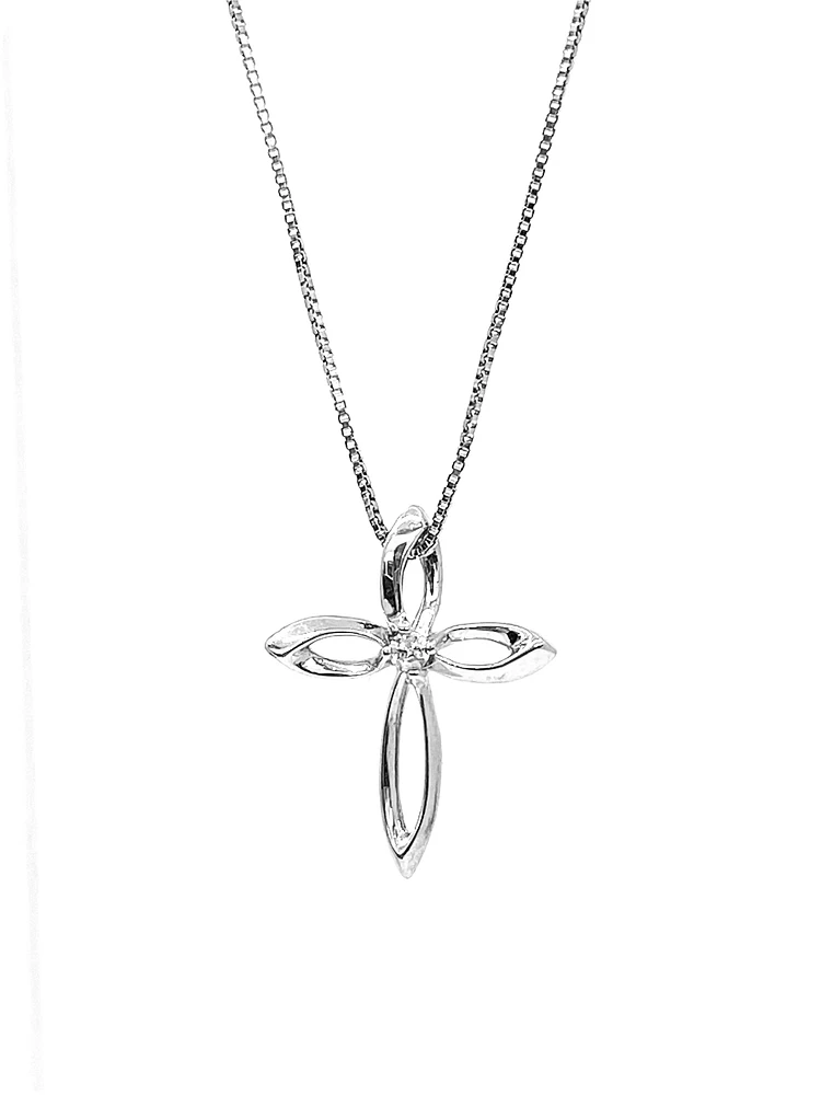 Sterling Silver 0.075cttw Diamond Cross Pendant, 18"