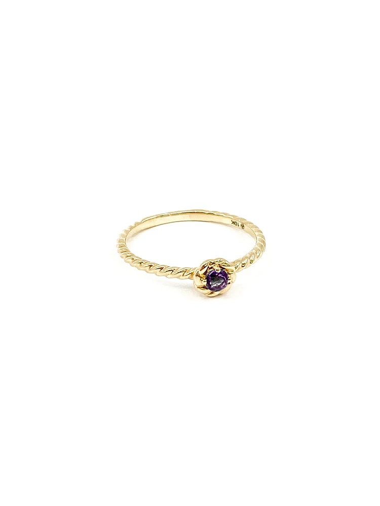 10K Yellow Gold 0.10cttw Genuine Amethyst  Halo Ring, size 6.5