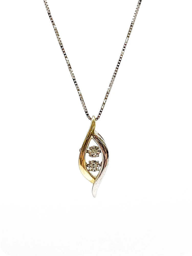 10K White and  Yellow Gold 0.02cttw Diamond Pulse Pendant, 18"