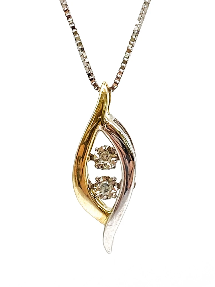 10K White and  Yellow Gold 0.02cttw Diamond Pulse Pendant, 18"