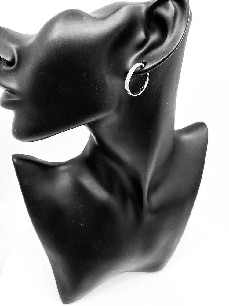 10K White Gold 0.50cttw Diamond Hoop Huggie Hinged Earring