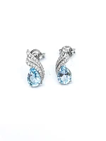 10K White Gold  Blue Topaz &  Diamond Stud Earrings