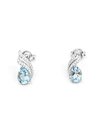 10K White Gold  Blue Topaz &  Diamond Stud Earrings