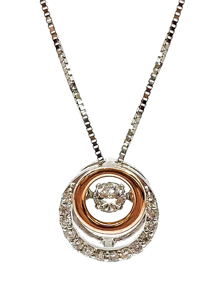 10K White & Rose Gold 0.38cttw Diamond Eternity / Double Circle Necklace, 18"