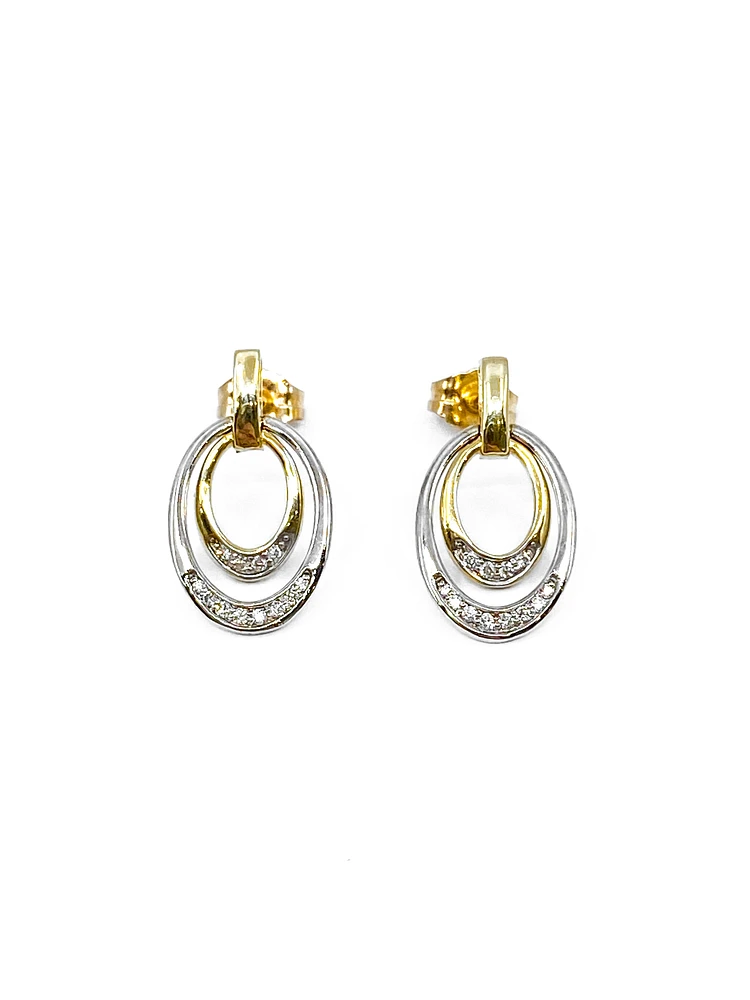 10K White & Yellow Gold 0.10cttw Diamond Double Eternity Earrings