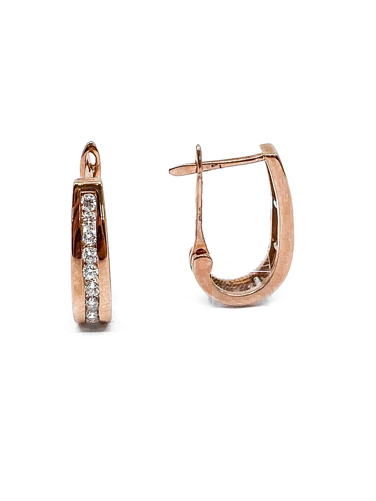 10K Rose Gold 0.50cttw Diamond Hoop Huggie Hinged Earring