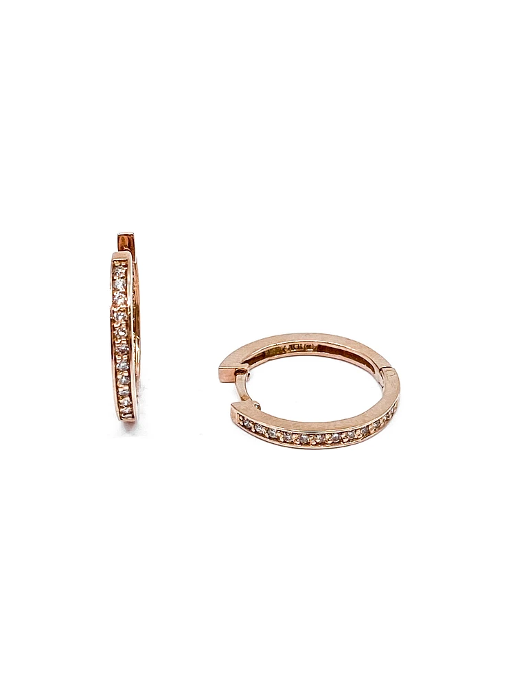 10K Rose Gold 0.15cttw Diamond Hoop Huggie Hinged Earrings