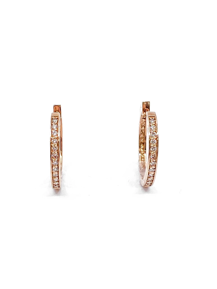 10K Rose Gold 0.15cttw Diamond Hoop Huggie Hinged Earrings