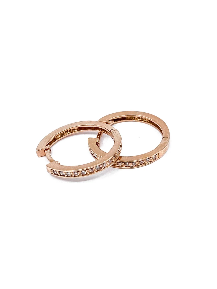 10K Rose Gold 0.15cttw Diamond Hoop Huggie Hinged Earrings
