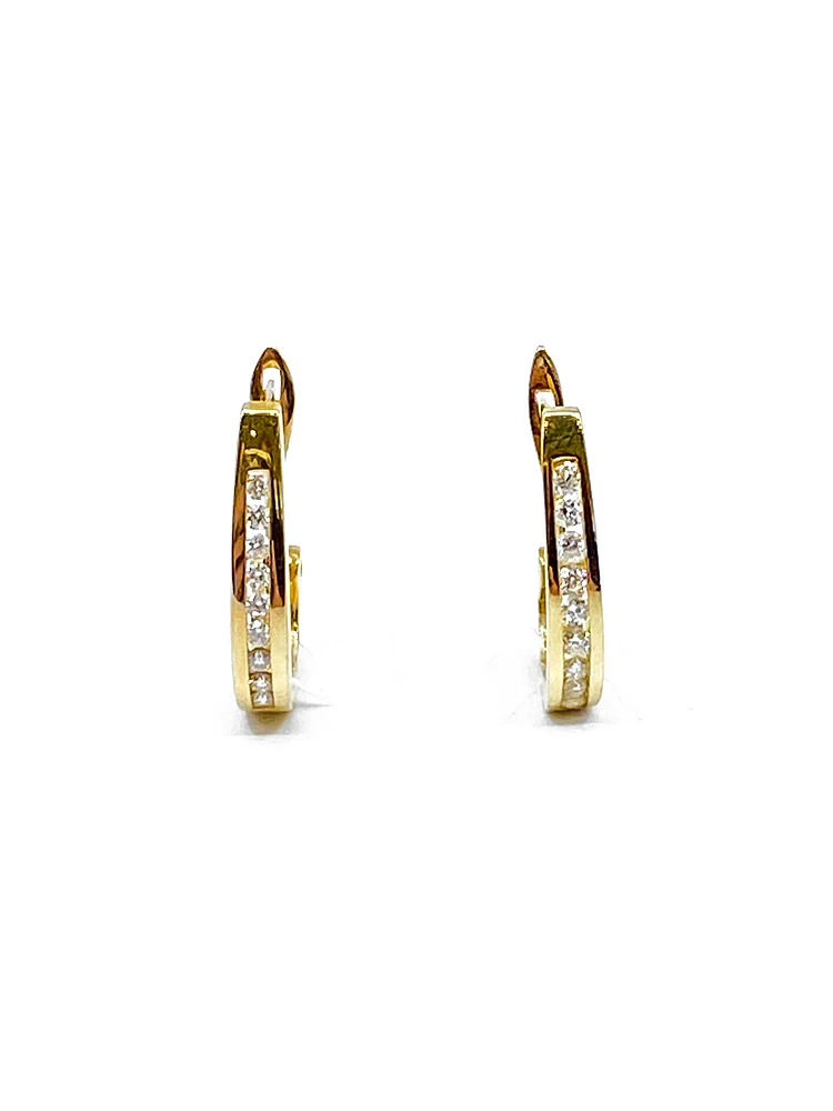 10K Yellow Gold 0.15cttw Diamond Hoop Earrings