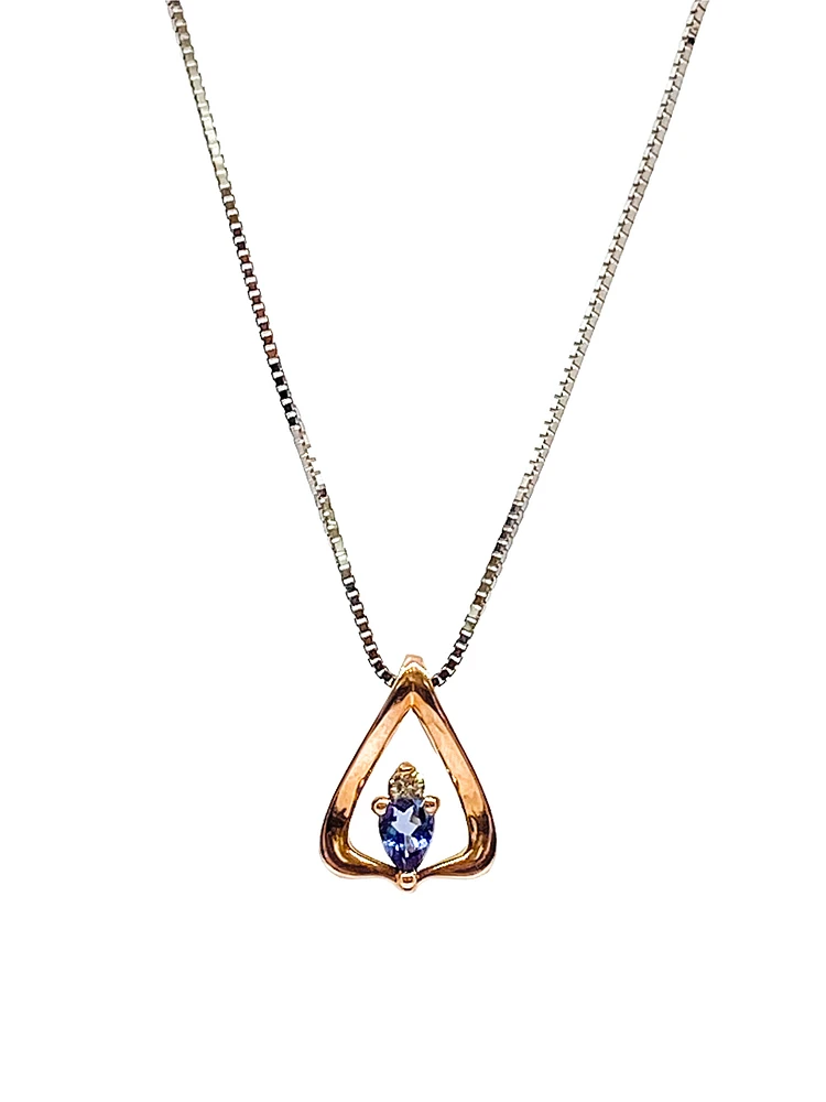 14K White and Rose Gold 0.20cttw Genuine Tanzanite and 0.026cttw Diamond Pendant, 18"