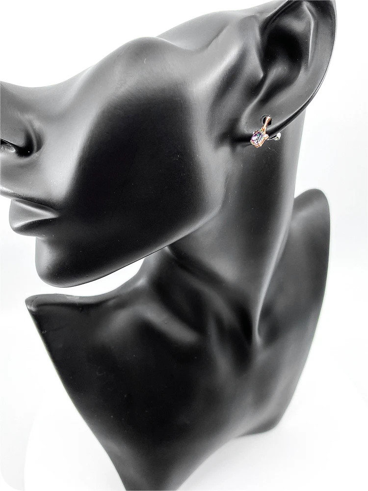 10K White & Rose Gold 1.20cttw Mystic Topaz and 0.02cttw Diamond Stud / Dangle / Drop Earring