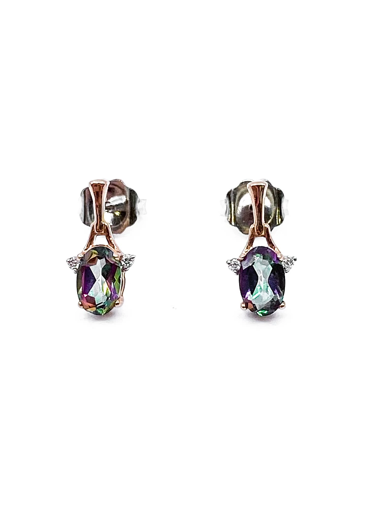 10K White & Rose Gold 1.20cttw Mystic Topaz and 0.02cttw Diamond Stud / Dangle / Drop Earring