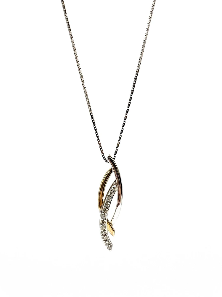 10K White & Yellow Gold 0.11cttw Diamond Necklace, 18"