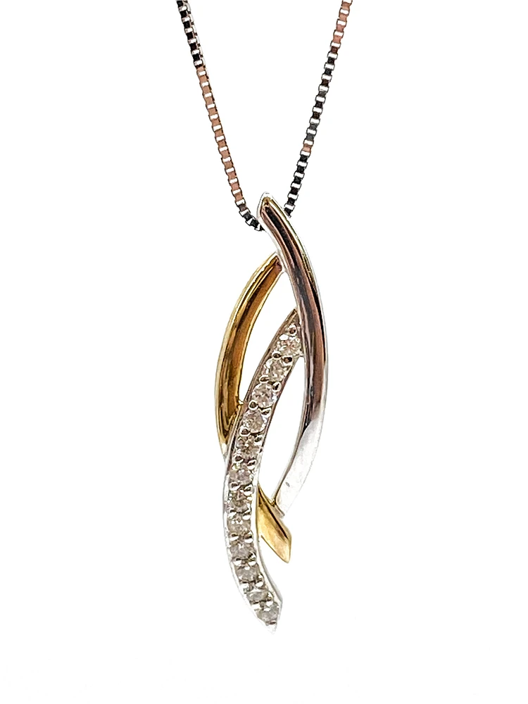 10K White & Yellow Gold 0.11cttw Diamond Necklace, 18"