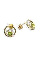 10K Yellow Gold 0.60cttw Peridot & 0.04cttw Diamond Stud Dangle Drop Earrings