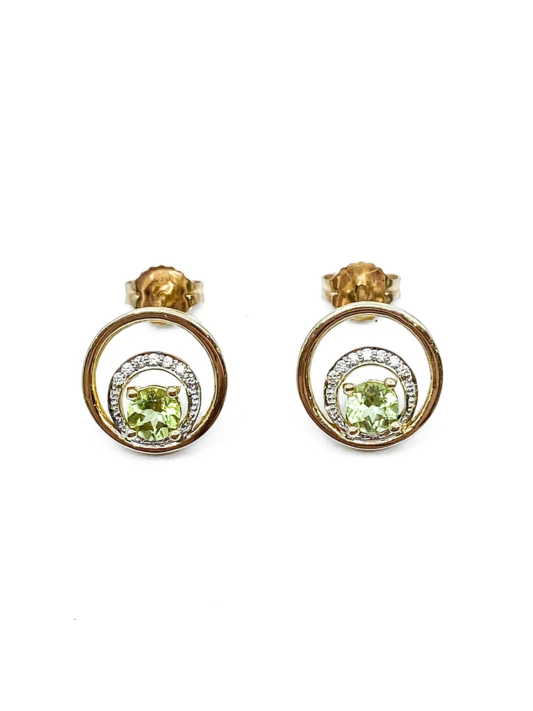 10K Yellow Gold 0.60cttw Peridot & 0.04cttw Diamond Stud Dangle Drop Earrings