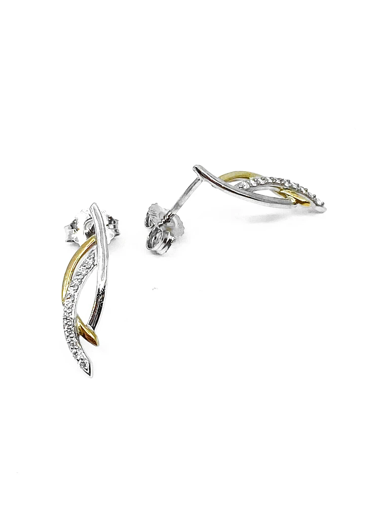10K Yellow & White Gold 0.10cttw Diamond Dangle Drop Earrings