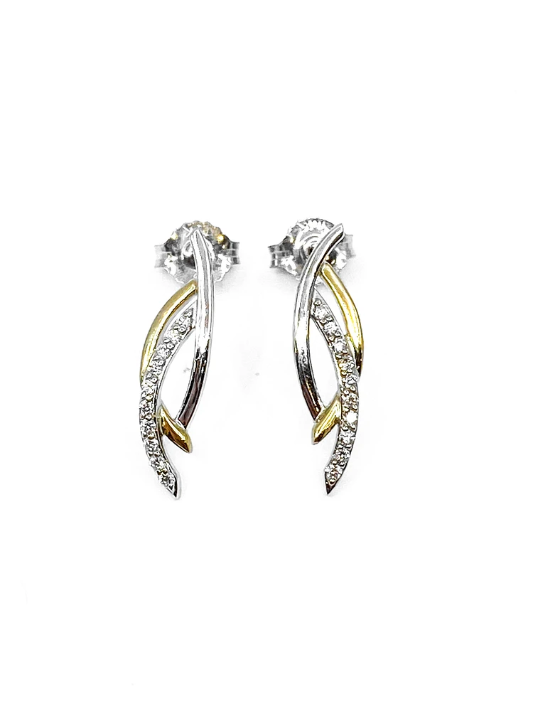 10K Yellow & White Gold 0.10cttw Diamond Dangle Drop Earrings