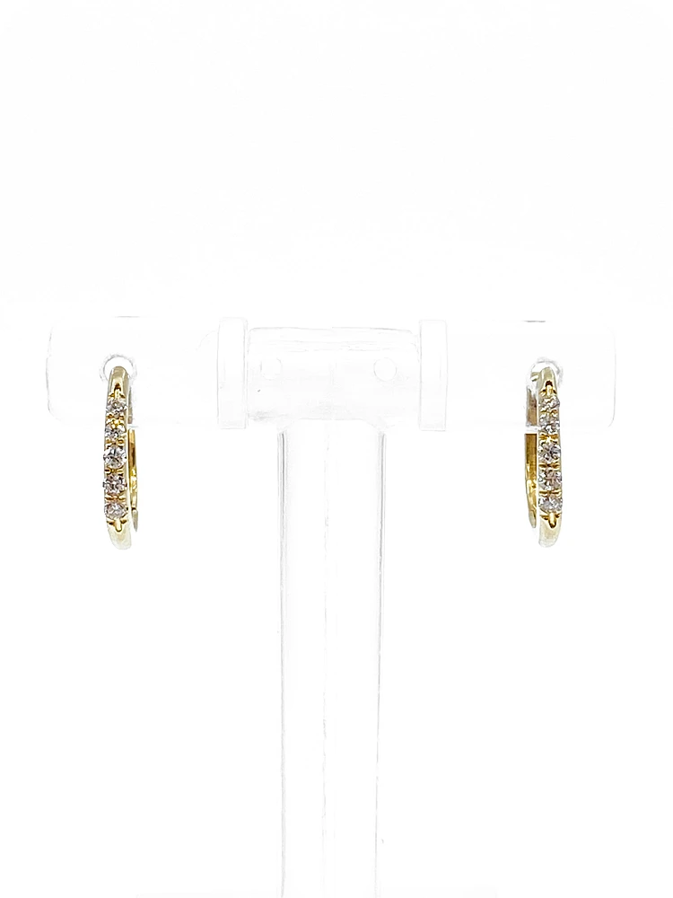 10K Yellow Gold 0.15cttw Diamond Hoop Hinged Huggie Earrings