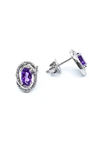 925 Sterling Silver Amethyst & Diamond Halo Stud Earrings