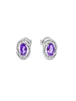 925 Sterling Silver Amethyst & Diamond Halo Stud Earrings