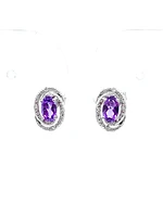 925 Sterling Silver Amethyst & Diamond Halo Stud Earrings