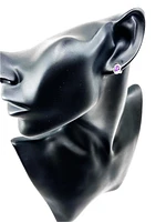 925 Sterling Silver Amethyst & Diamond Halo Stud Earrings
