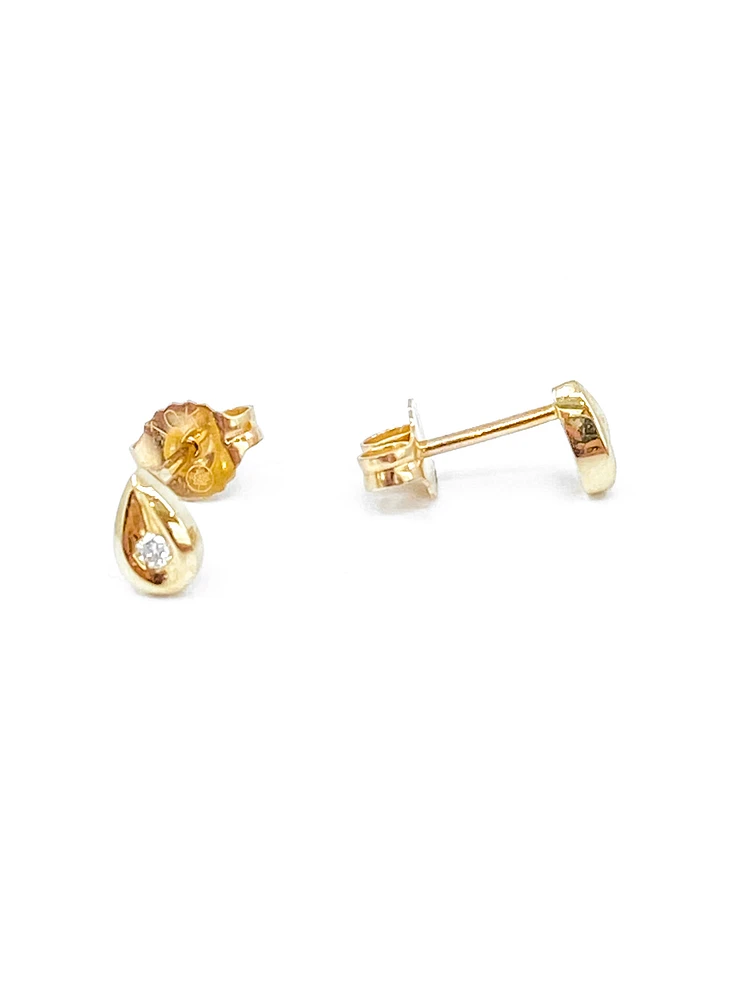 10K Yellow Gold 0.04cttw Round Cut Diamond Stud Leaf Design Earring