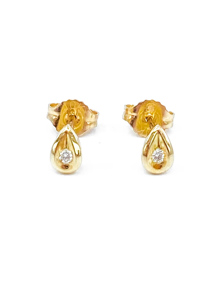 10K Yellow Gold 0.04cttw Round Cut Diamond Stud Leaf Design Earring