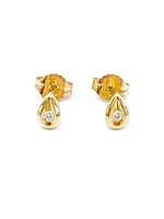 10K Yellow Gold 0.04cttw Round Cut Diamond Stud Leaf Design Earring
