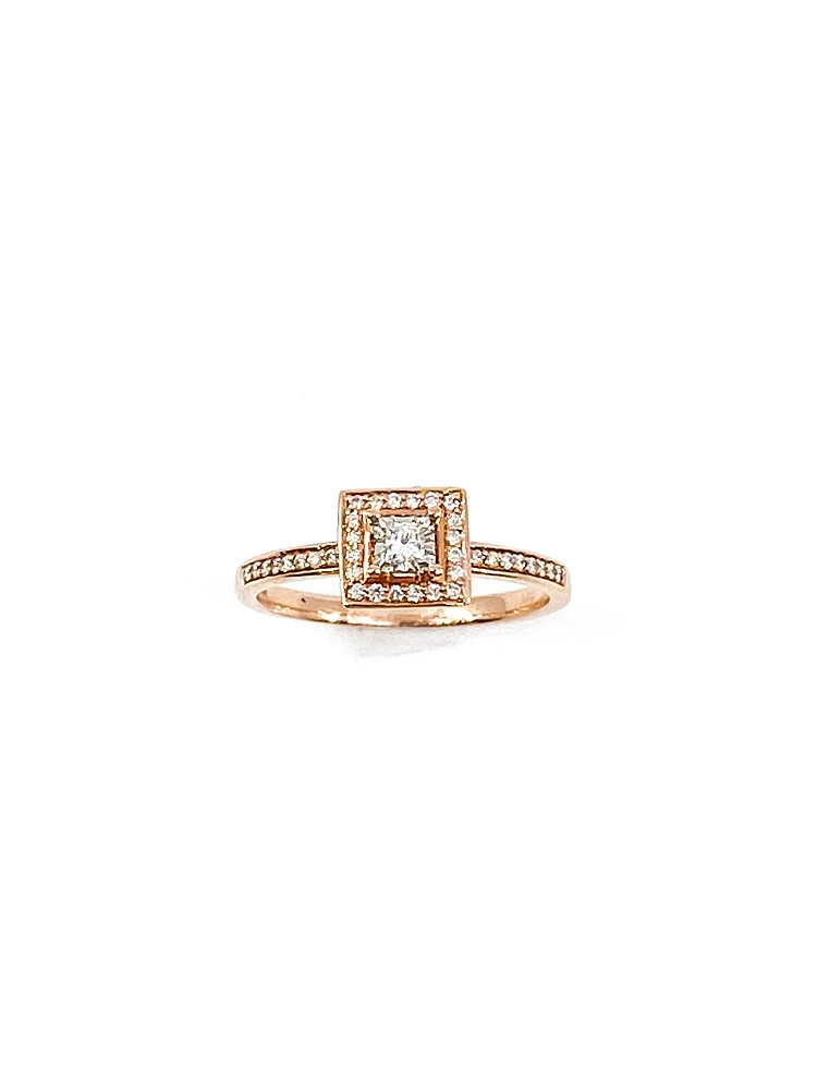 10K Rose Gold 0.20cttw Canadian Diamond Halo Engagement Ring, size 6.5