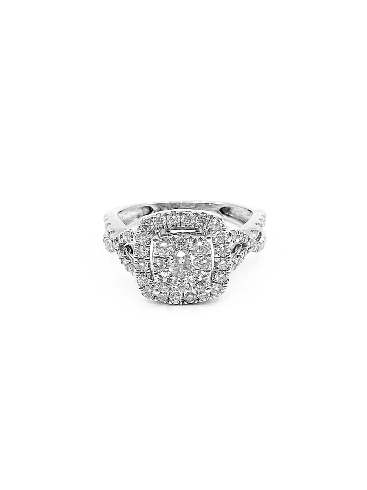 10K White Gold 1.00cttw Diamond Halo Engagement Ring, size 6.5