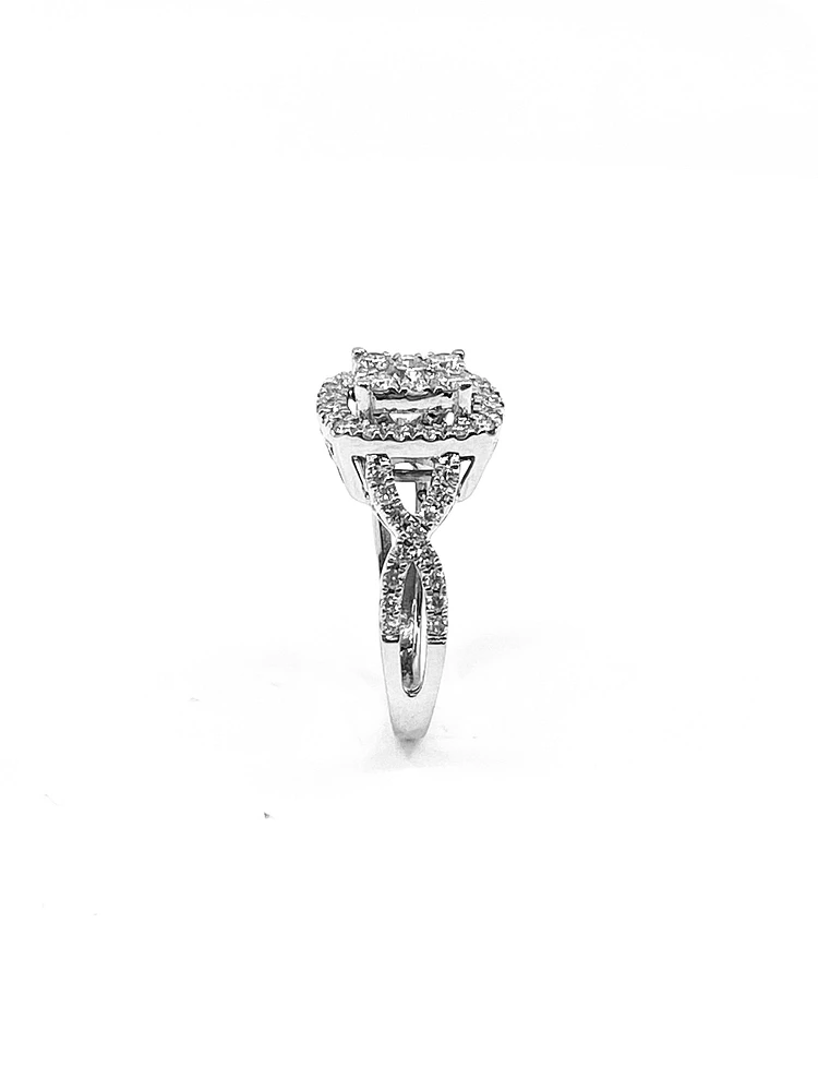 10K White Gold 1.00cttw Diamond Halo Engagement Ring, size 6.5