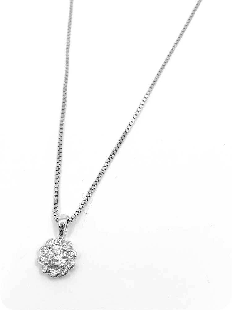 14K White Gold 0.25cttw Canadian Diamond Halo Necklace, 18"