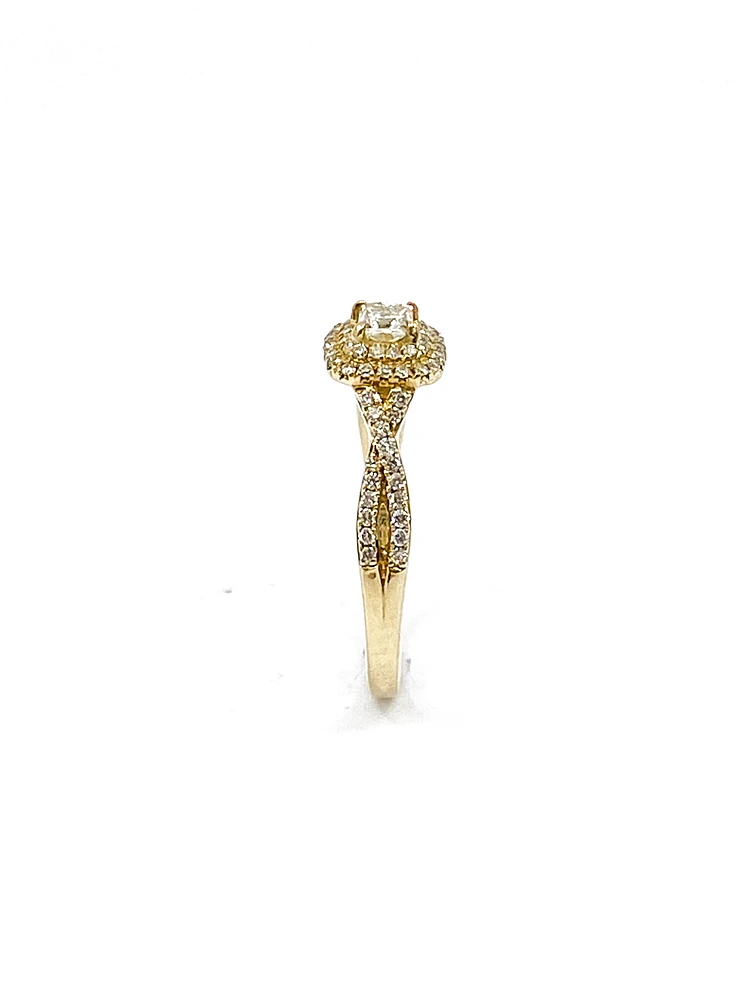 10K Yellow Gold 0.50cttw Diamond Halo Engagement Ring, size 6.5