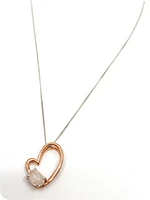 10K Rose & White Gold 0.60cttw Genuine Moonstone and 0.03cttw Diamond Heart Pendant, 18"