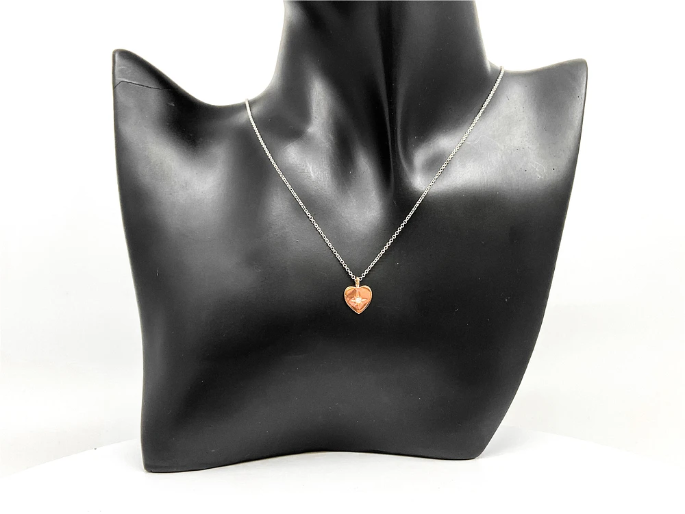 10K Rose & White Gold 0.027cttw Canadian Diamond Heart Pendant, 18"
