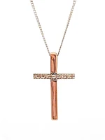10K White & Rose Gold 0.02cttw Diamond Cross Pendant, 18"