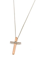 10K White & Rose Gold 0.02cttw Diamond Cross Pendant, 18"