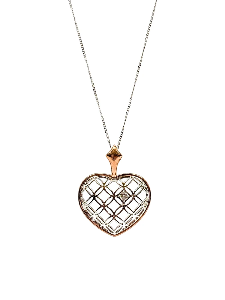 10K White & Rose Gold 0.142cttw Canadian Diamond Heart Necklace, 18"