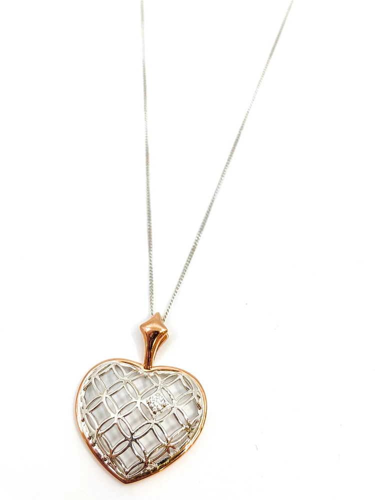 10K White & Rose Gold 0.142cttw Canadian Diamond Heart Necklace, 18"