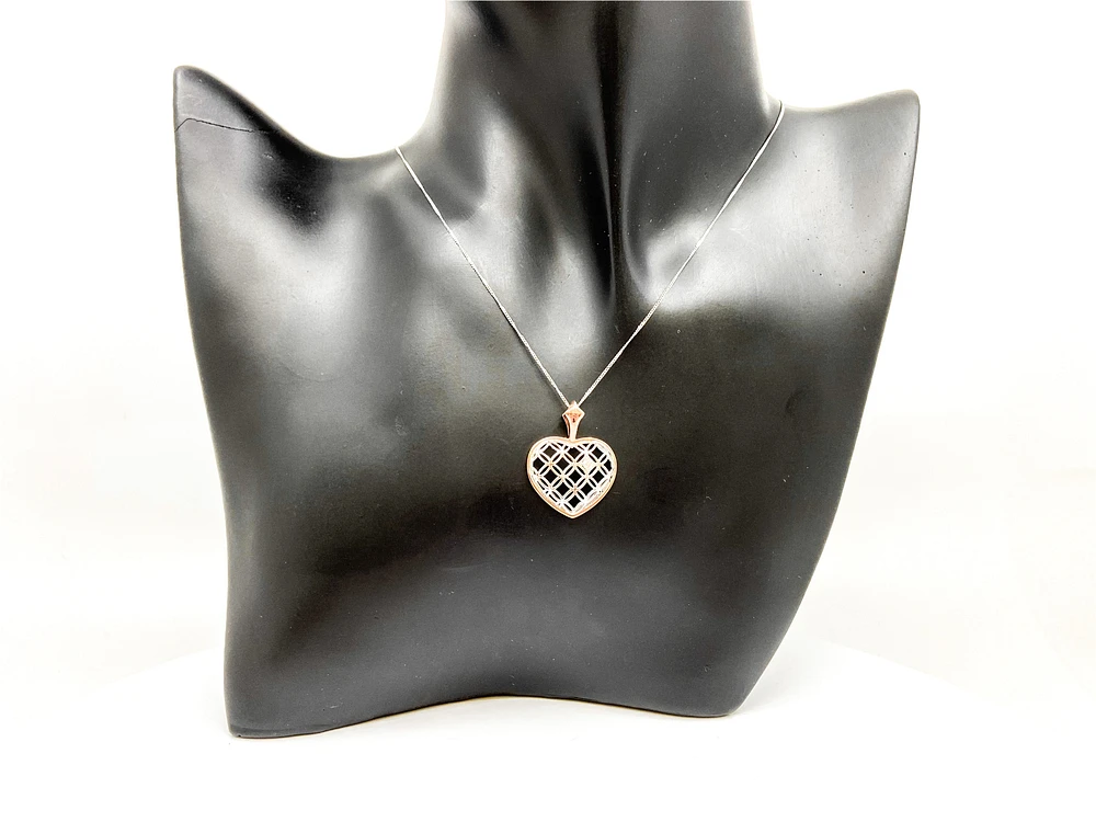 10K White & Rose Gold 0.142cttw Canadian Diamond Heart Necklace, 18"